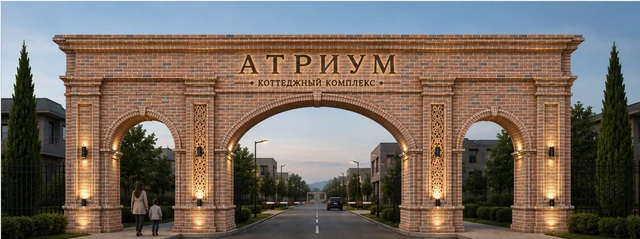 Въездная арка «Атриума» в кирпиче «Готик-антик» с белым швом